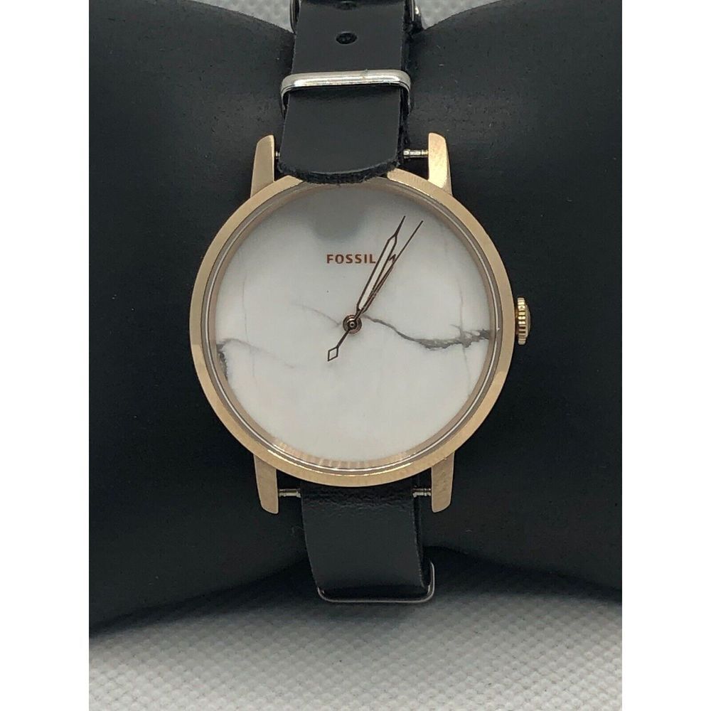 Fossil ES4404 Women's Black Leather Analog White Dial Quartz Wrist Watch KS311